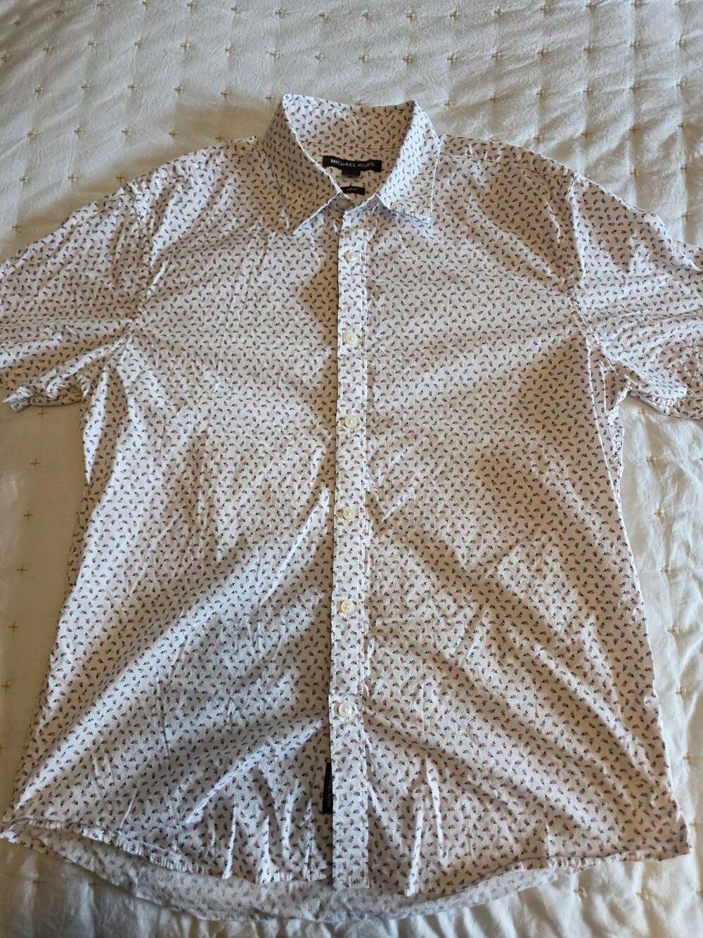 Michael Kors Men's Short Sleeve Slim Fit Button-Down Shirt with Floral Print